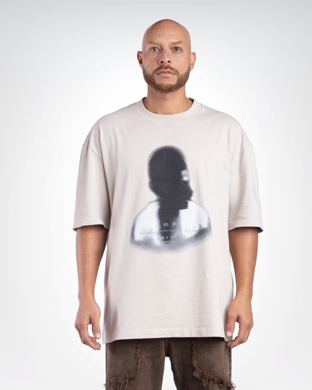 Blurred Face Oversize Gray T-Shirt
