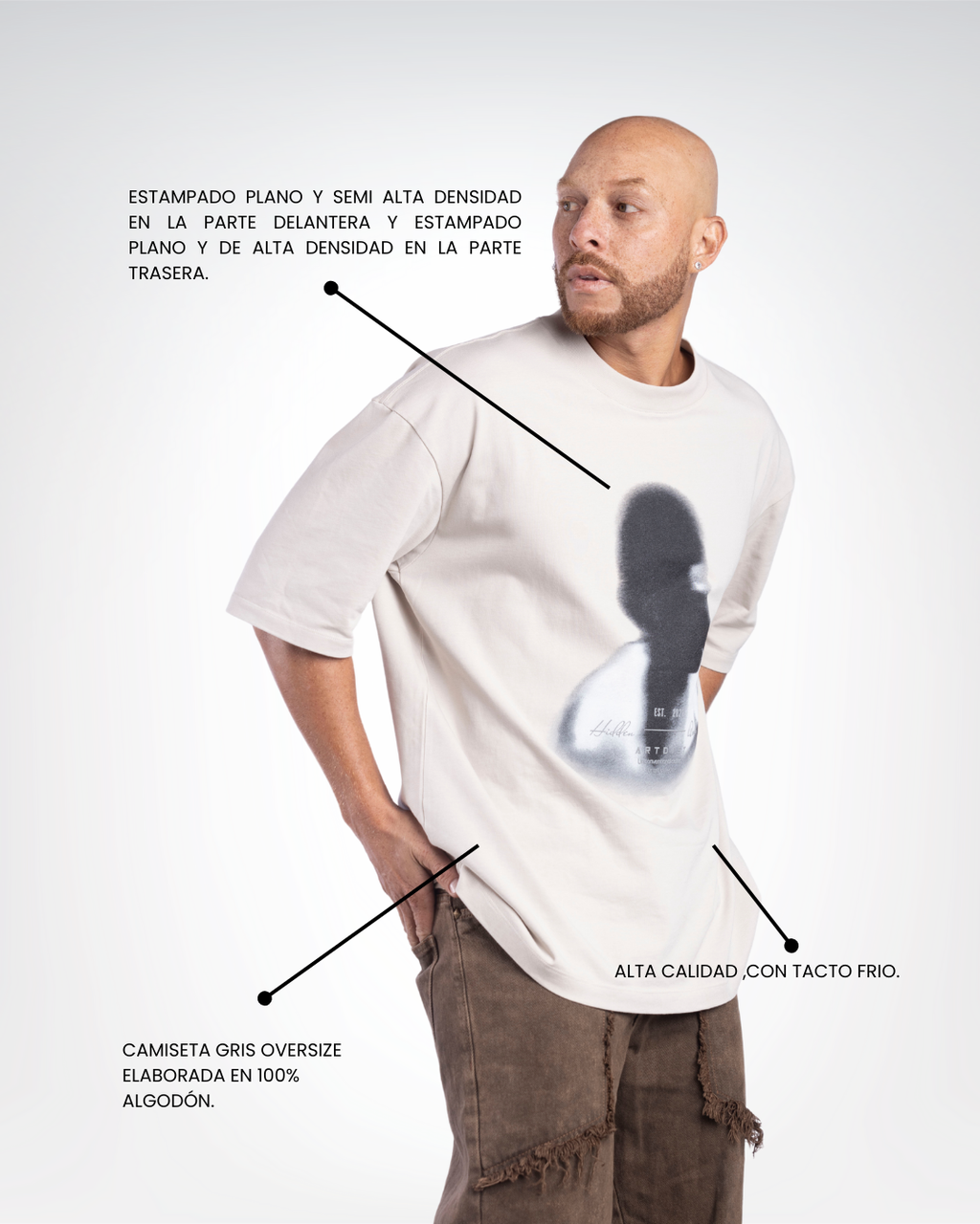 Blurred Face Oversize Gray T-Shirt