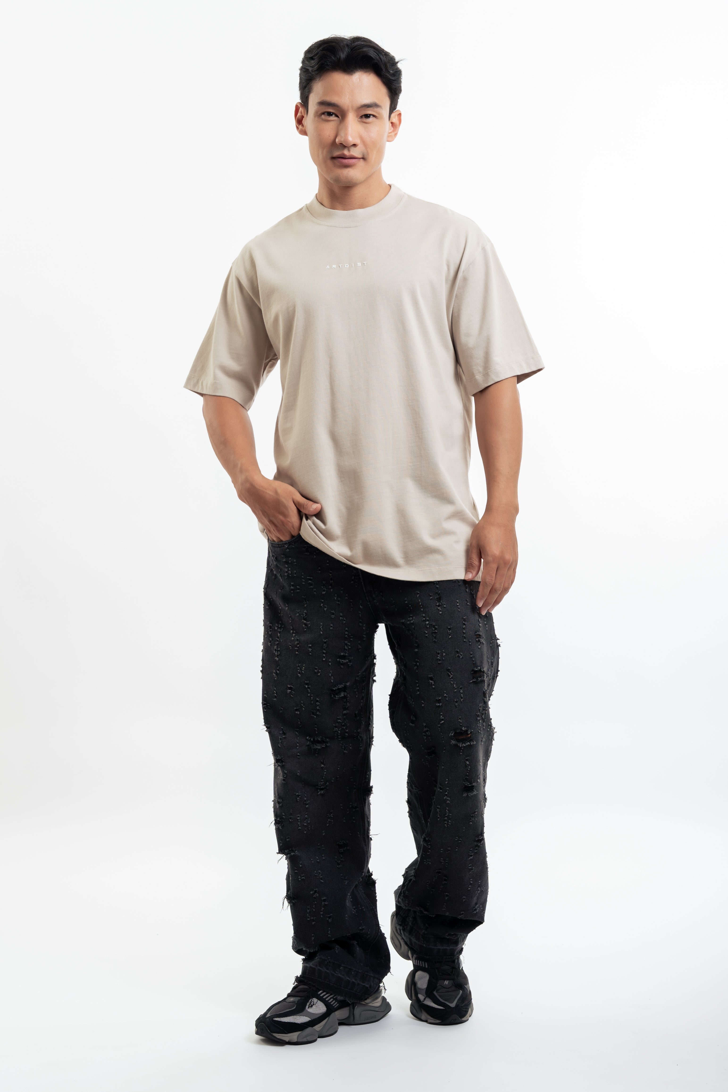 Column Sand Semioversized Fit T-Shirt