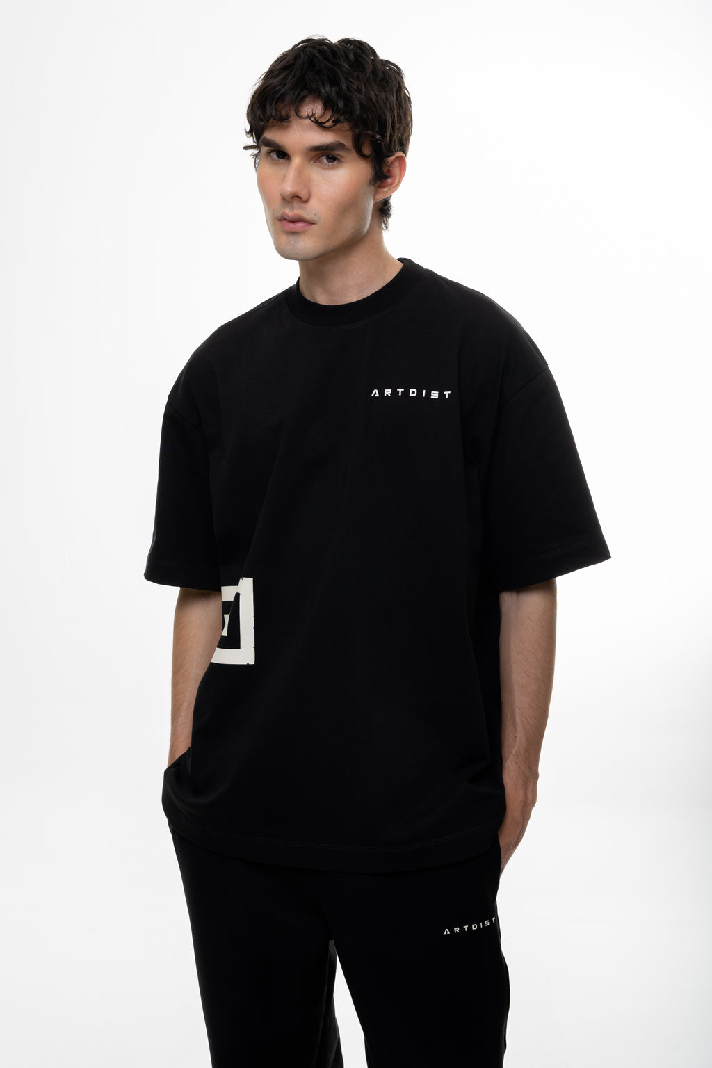 Apex Black Semioversized Fit T-Shirt